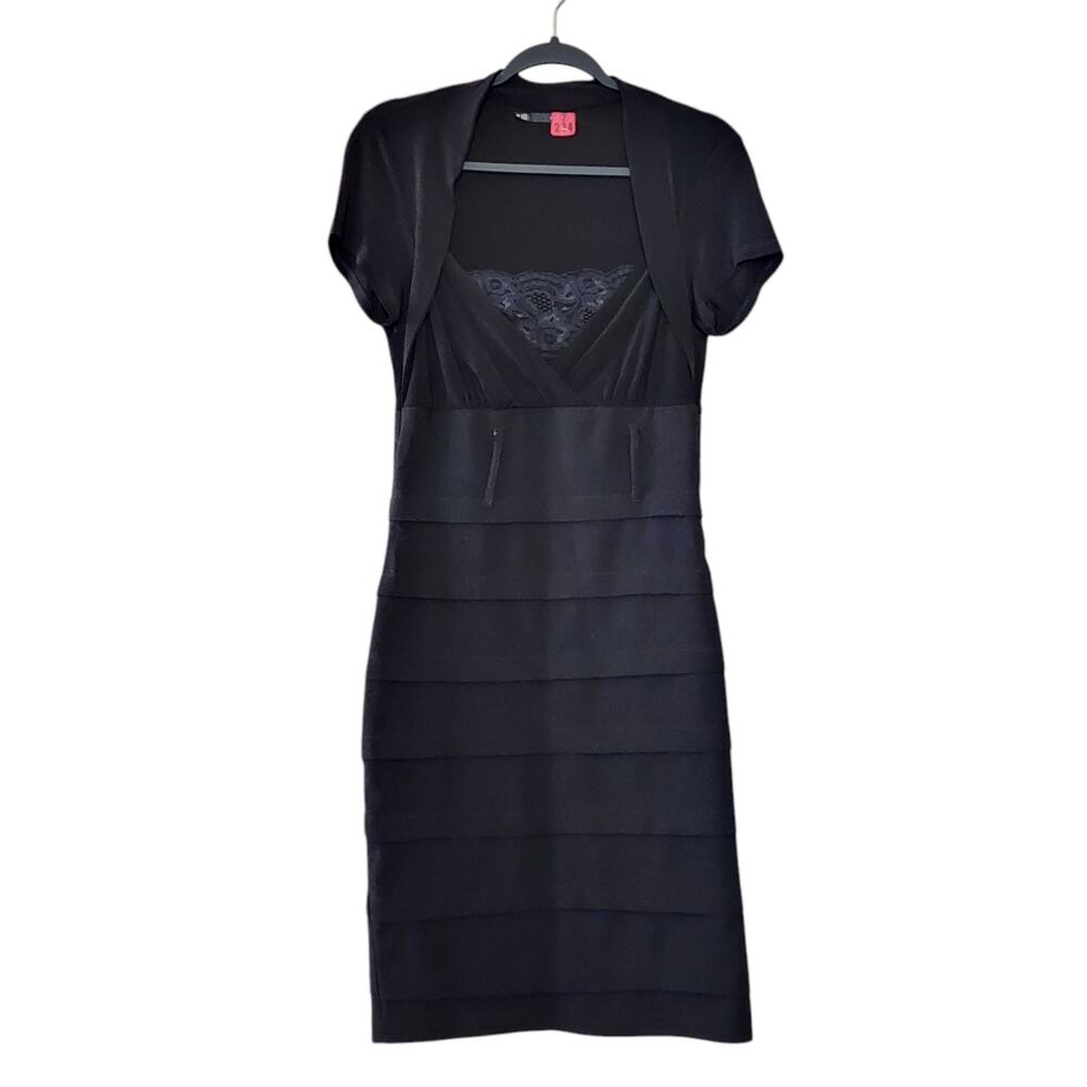Maurices Womens Bandage Dress Size 7/8 Black Empire Waist Short Sleeve Stretch